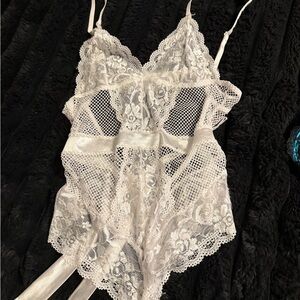 Lace Mesh Teddy Bodysuit in Ivory - Women Intimates
